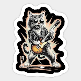 Rock Cat Playing Guitar - Guitar Cat Sticker